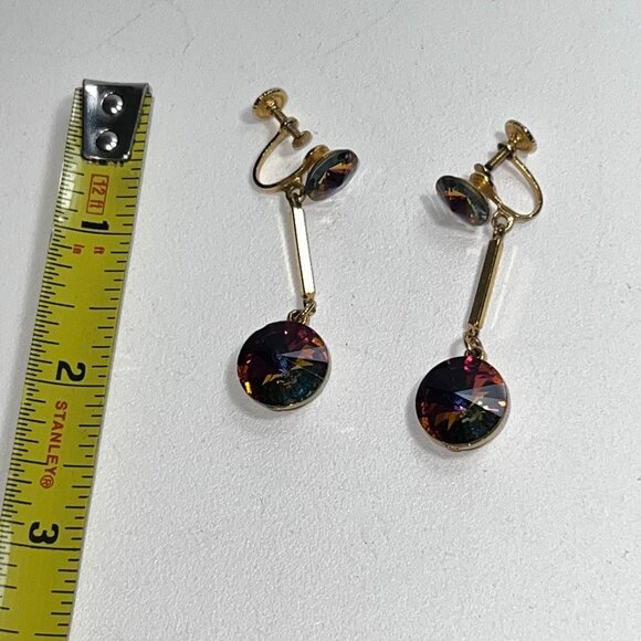 Weiss Signed Watermelon Rivoli Dangle Earrings Screwback Gold Plated Rare Nice ! - Picture 3 of 6